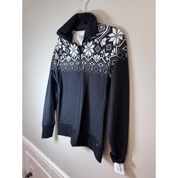 Aqua Athletics Nordic Pull Over Womens S Black White Fair Isle Ski Quarter Zip - Picture 7 of 7